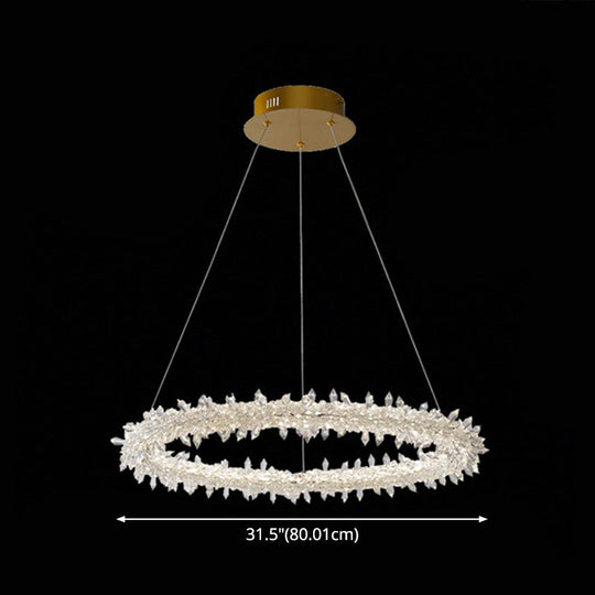 Contemporary Crystal Flower Ring Chandelier - Stylish Hanging Light Fixture For Living Room