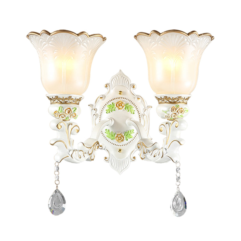 Traditional Opal Glass Flower Wall Sconce Light - White 1/2 Lights Living Room Fixture