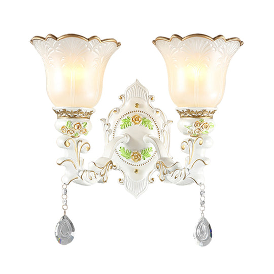 Traditional Opal Glass Flower Wall Sconce Light - White 1/2 Lights Living Room Fixture