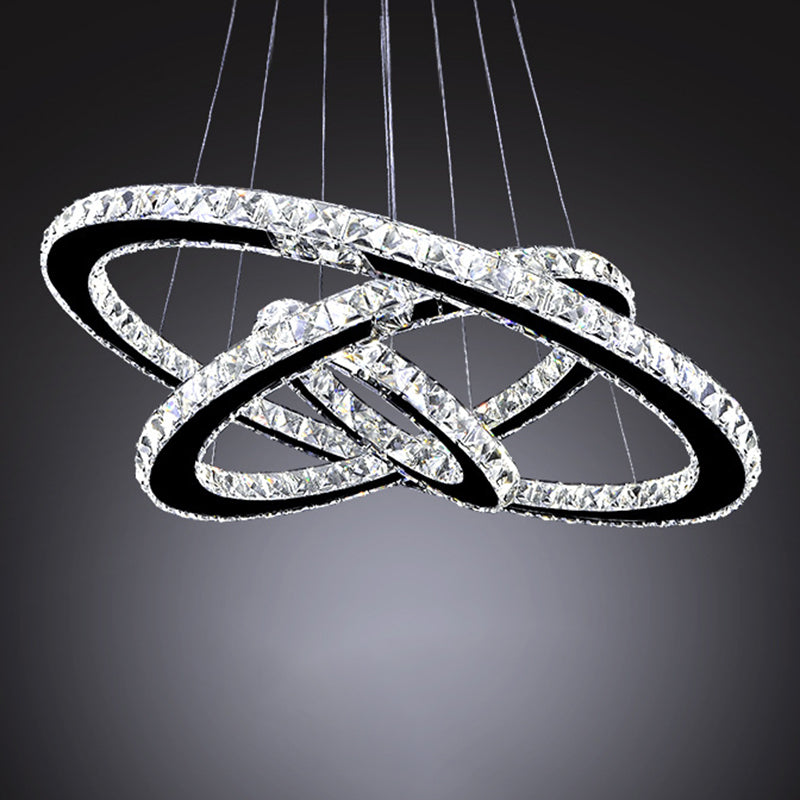 Modern Interlacing Rings Chandelier: Stainless Steel Pendant Light For Bedrooms Clear / 8+16+23.5