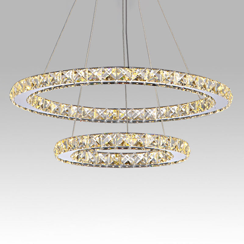 Modern Interlacing Rings Chandelier: Stainless Steel Pendant Light For Bedrooms Clear / 12+19.5