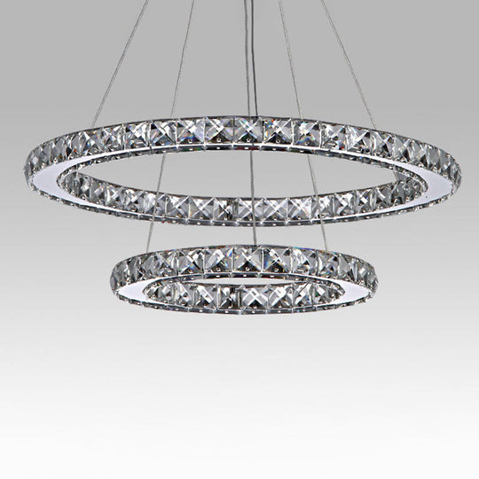 Modern Interlacing Rings Chandelier: Stainless Steel Pendant Light For Bedrooms Clear / 8+16 Natural