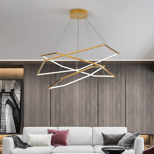 Geometric Chandelier: Ultra-Modern Metallic Lighting Fixture For Living Room