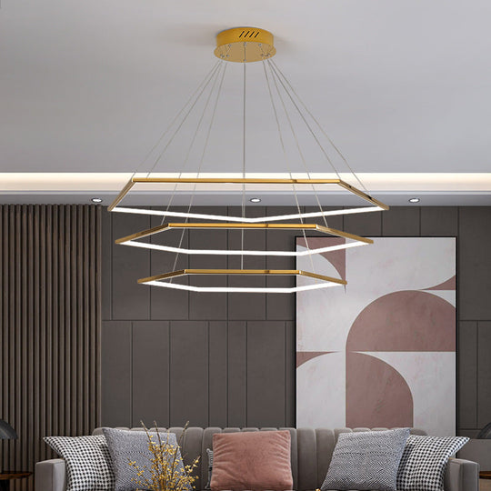 Geometric Chandelier: Ultra-Modern Metallic Lighting Fixture For Living Room