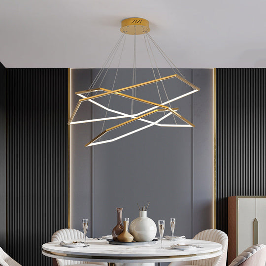 Geometric Chandelier: Ultra-Modern Metallic Lighting Fixture For Living Room