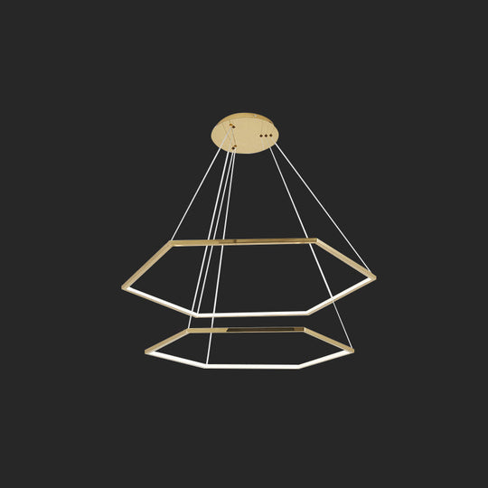 Geometric Chandelier: Ultra-Modern Metallic Lighting Fixture For Living Room Gold / 8+16 Natural