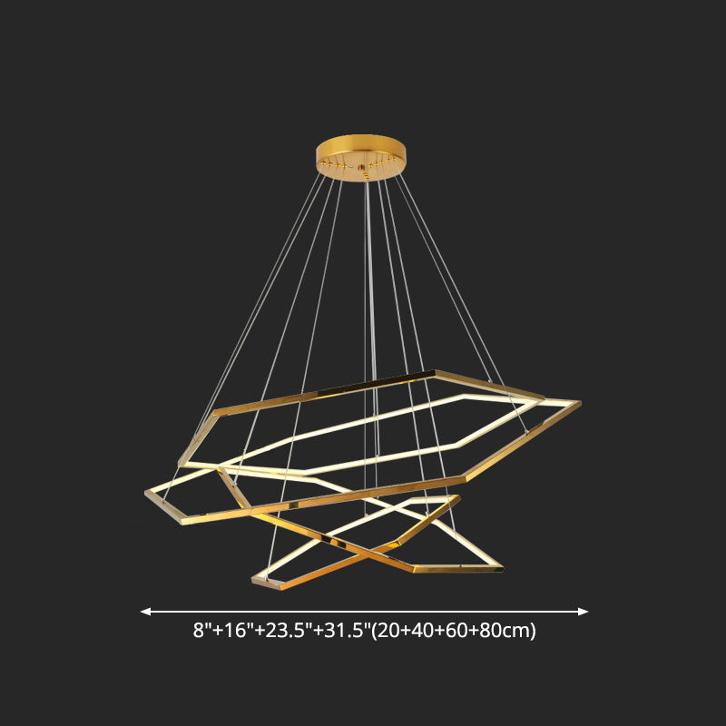 Geometric Chandelier: Ultra-Modern Metallic Lighting Fixture For Living Room