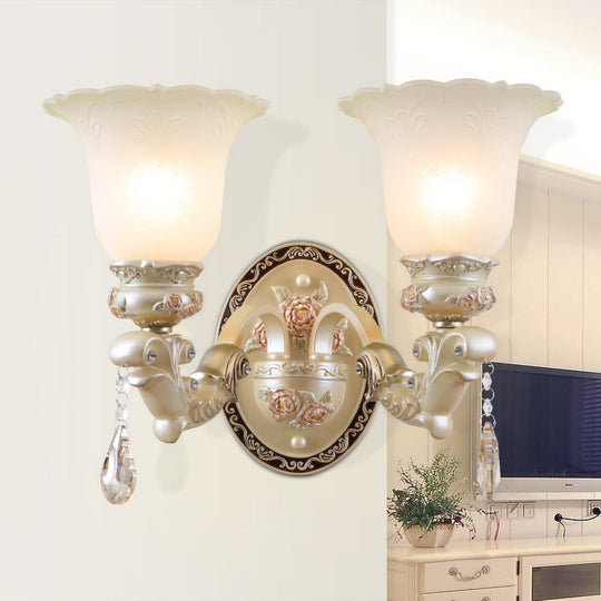 Vintage Opal Glass Flower Wall Sconce Light - Elegant Beige Fixture 2 /