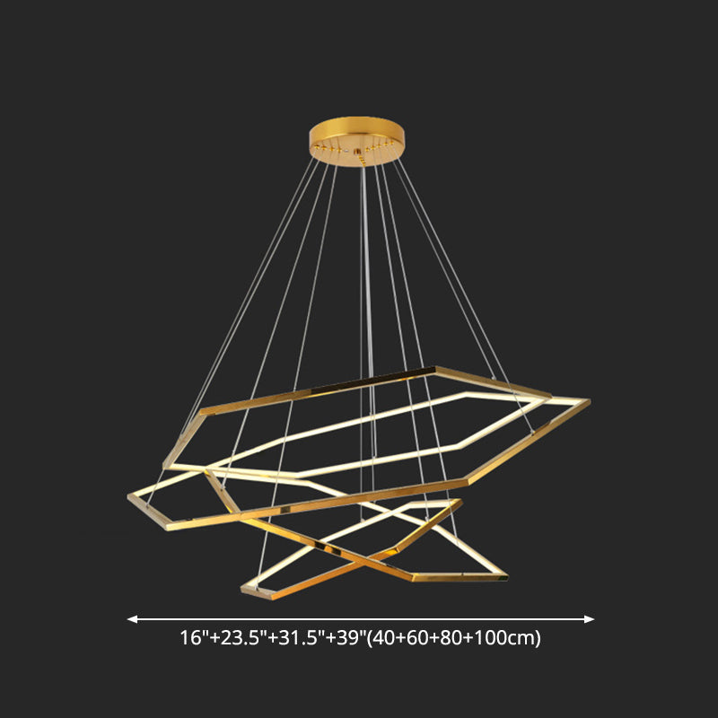 Geometric Chandelier: Ultra-Modern Metallic Lighting Fixture For Living Room