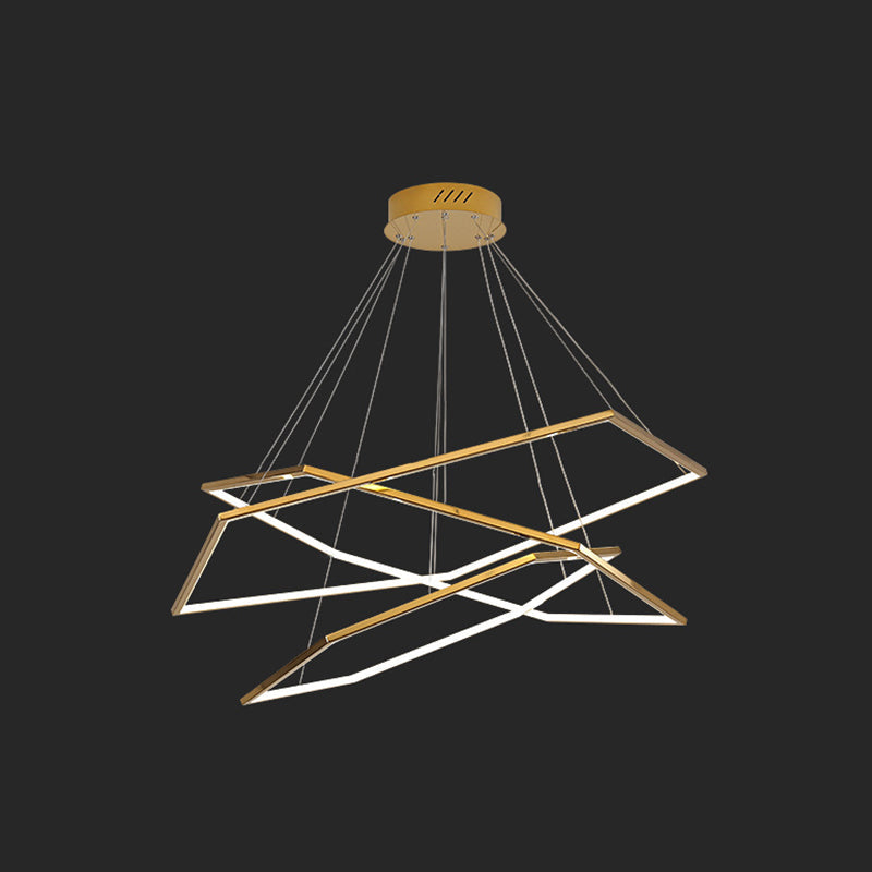 Geometric Chandelier: Ultra-Modern Metallic Lighting Fixture For Living Room Gold / 16+23.5+31.5