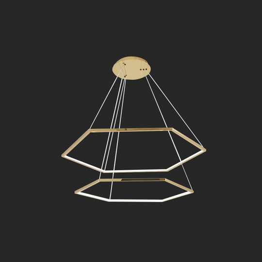 Geometric Chandelier: Ultra-Modern Metallic Lighting Fixture For Living Room Gold / 16+23.5 Natural