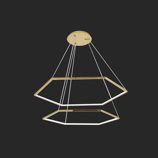 Geometric Chandelier: Ultra-Modern Metallic Lighting Fixture For Living Room Gold / 24+31.5 Natural