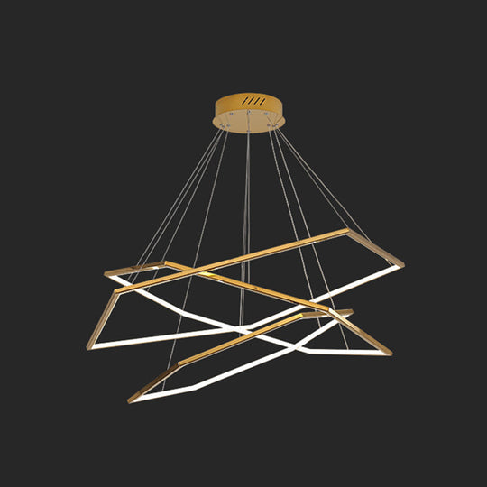 Geometric Chandelier: Ultra-Modern Metallic Lighting Fixture For Living Room Gold / 23.5+31.5+39