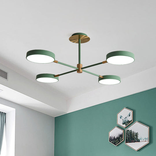 Modern Nordic Round Chandelier Pendant Light Metallic Hanging Fixture For Living Room 4 / Green