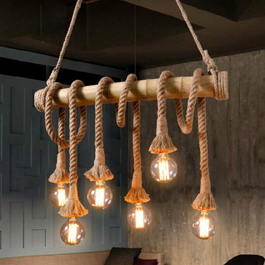 Bamboo Linear Island Chandelier In Industrial Style Beige 6 /