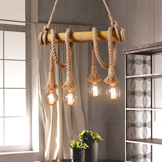 Bamboo Linear Island Chandelier In Industrial Style Beige 4 /