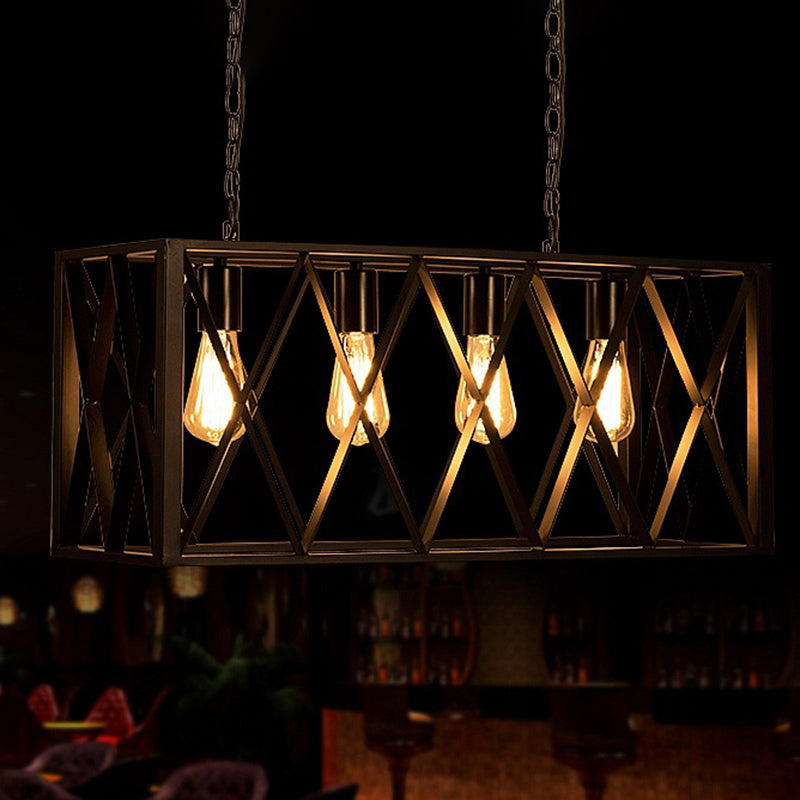 Industrial Metal Cage Island Pendant Light - Black Coffee Shop Chandelier Lamp