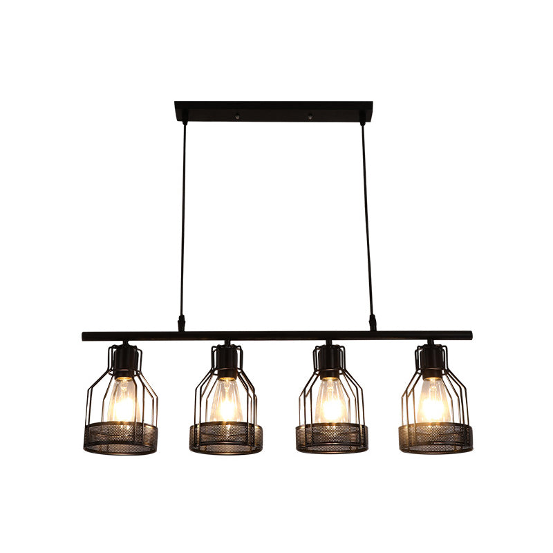 Industrial Metal Bar Chandelier: Black Birdcage Island Lighting Fixture