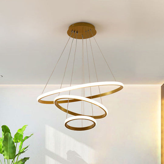 Sleek 3-Ring Led Ceiling Pendant Light: Modern Bedroom Lighting Fixture Gold