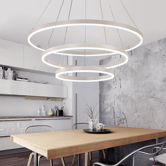 Contemporary Orbicular Metal Led Ceiling Pendant Light In White