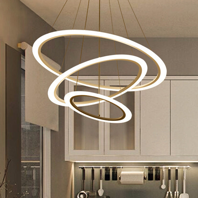 Sleek White Multi-Layer Led Chandelier Simplicity For Living Room Suspension Light