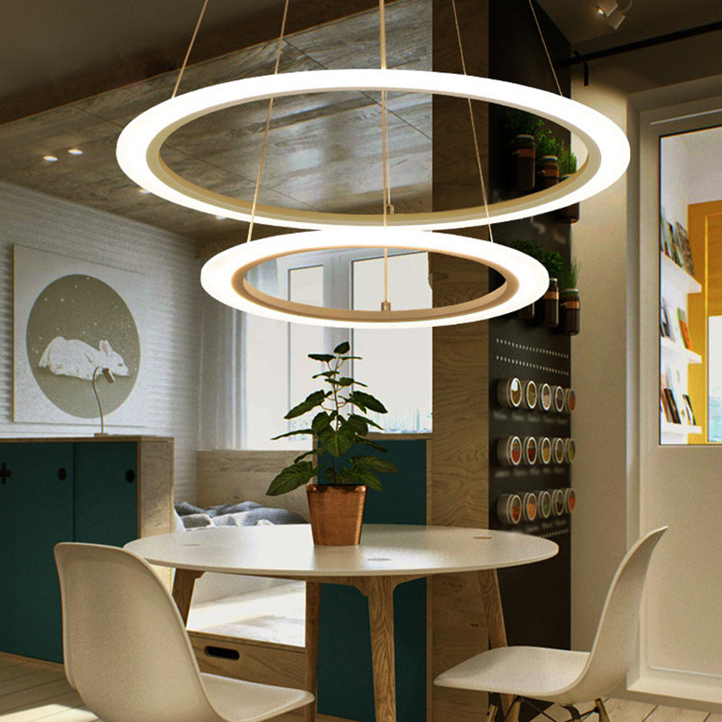 Sleek White Multi-Layer Led Chandelier Simplicity For Living Room Suspension Light / 2 Tiers Warm