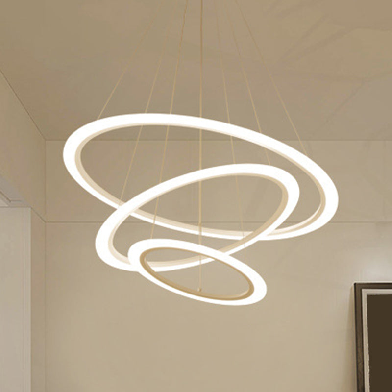 Sleek White Multi-Layer Led Chandelier Simplicity For Living Room Suspension Light / 3 Tiers Natural