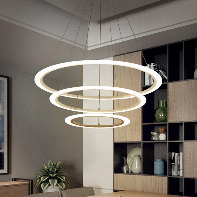 Sleek White Multi-Layer Led Chandelier Simplicity For Living Room Suspension Light