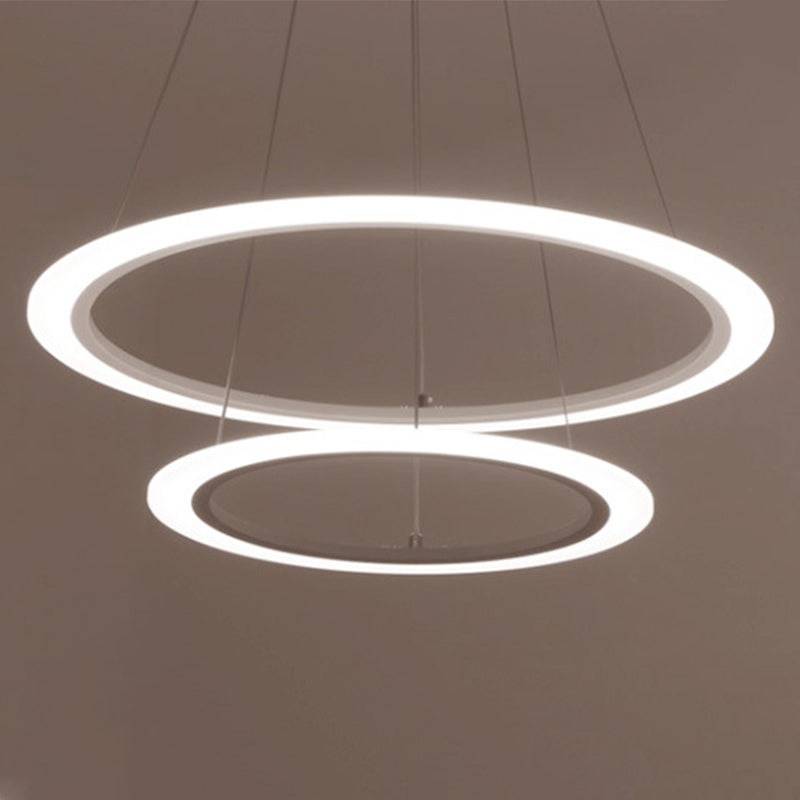 Sleek White Multi-Layer Led Chandelier Simplicity For Living Room Suspension Light