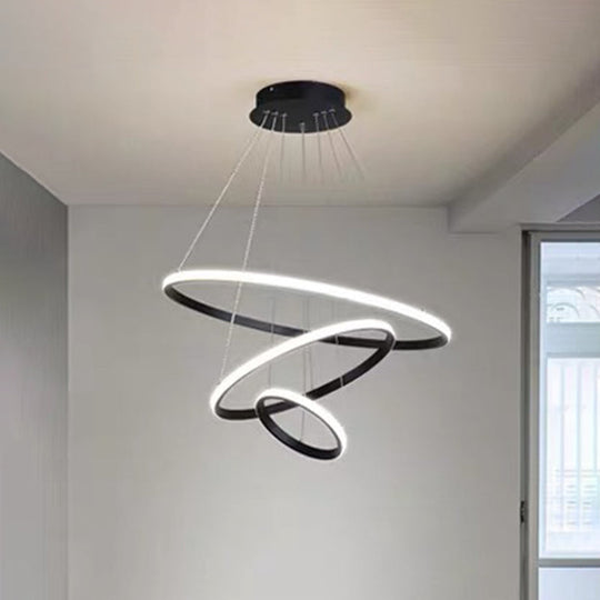 Modern Black Led Pendant Light With Circle Metal Shade - Stylish Parlour Suspension Fixture