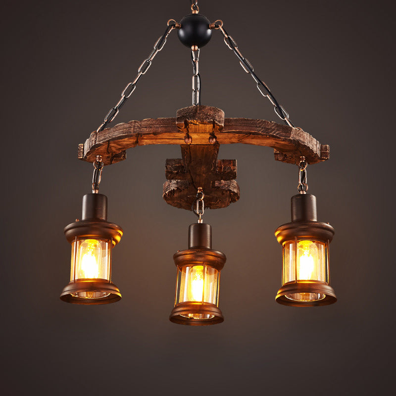 Coastal Coffee Shop Pendant Light: Wood Anchor Chandelier In Beige