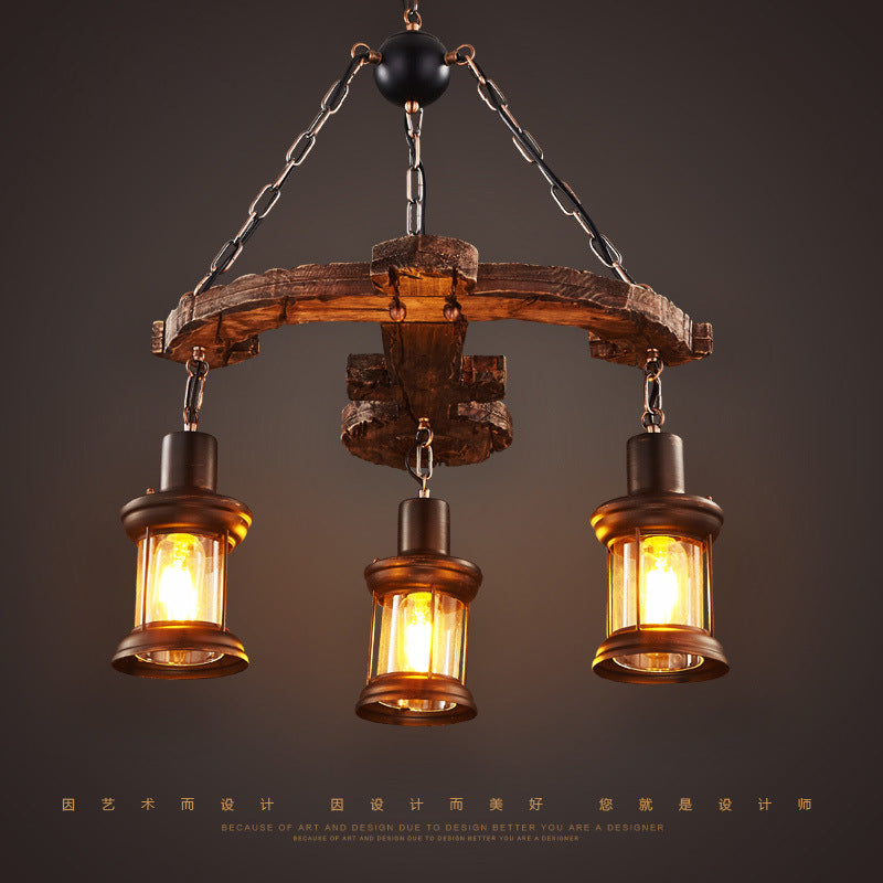 Coastal Coffee Shop Pendant Light: Wood Anchor Chandelier In Beige