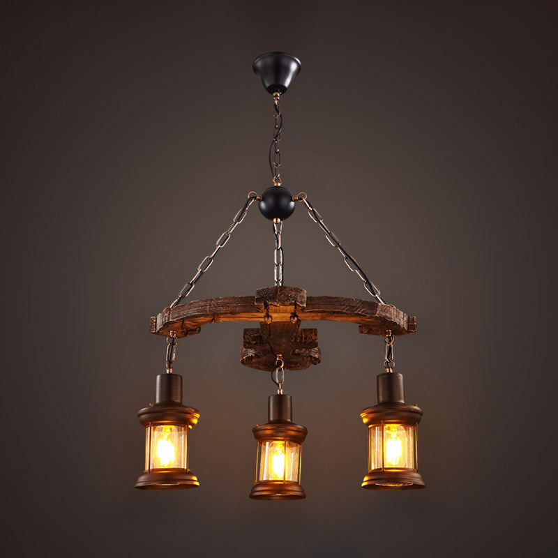 Coastal Coffee Shop Pendant Light: Wood Anchor Chandelier In Beige