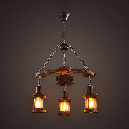 Coastal Coffee Shop Pendant Light: Wood Anchor Chandelier In Beige