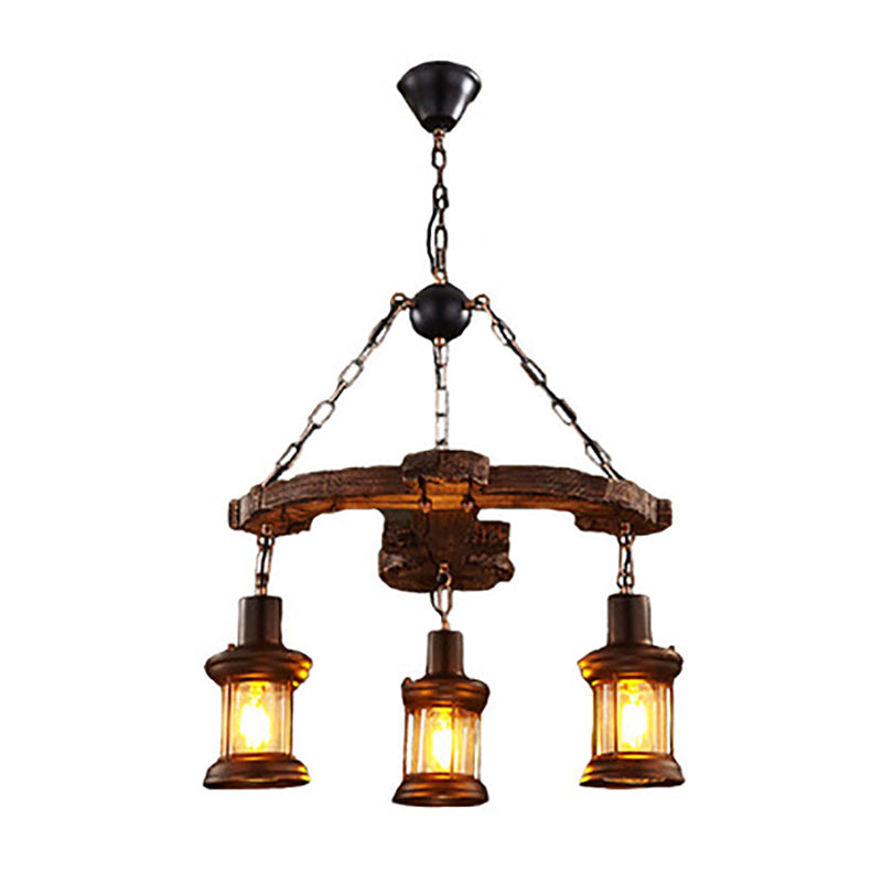 Coastal Coffee Shop Pendant Light: Wood Anchor Chandelier In Beige