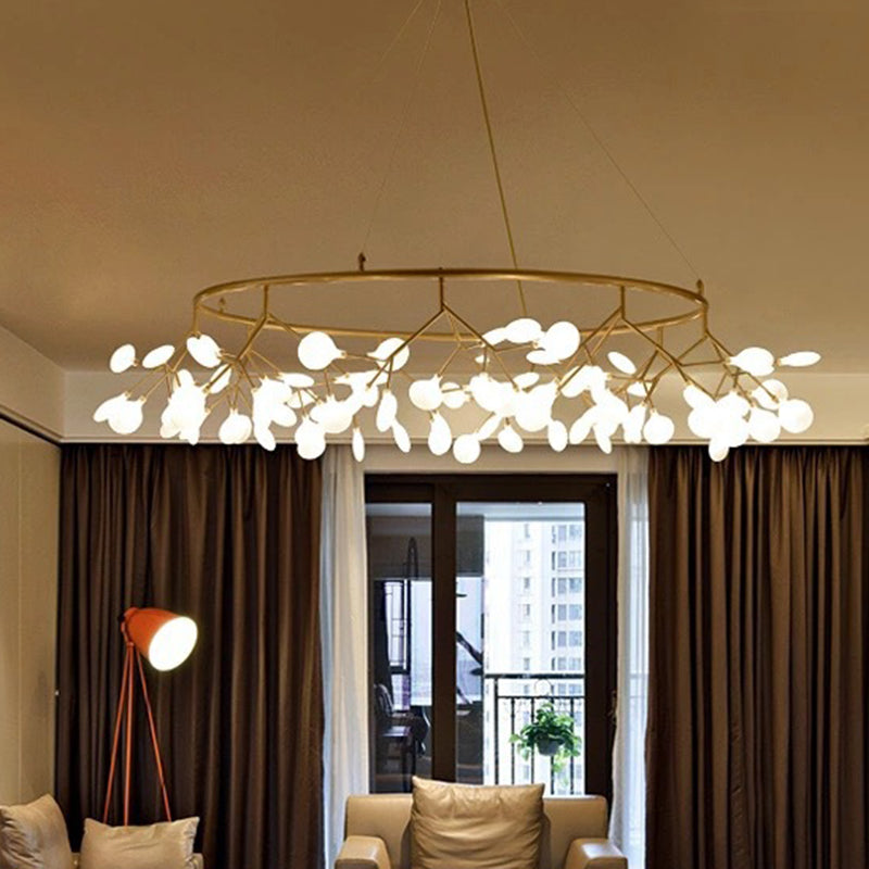 Modern Gold Orbicular Led Ceiling Pendant Light With Firefly Acrylic Chandelier Shade