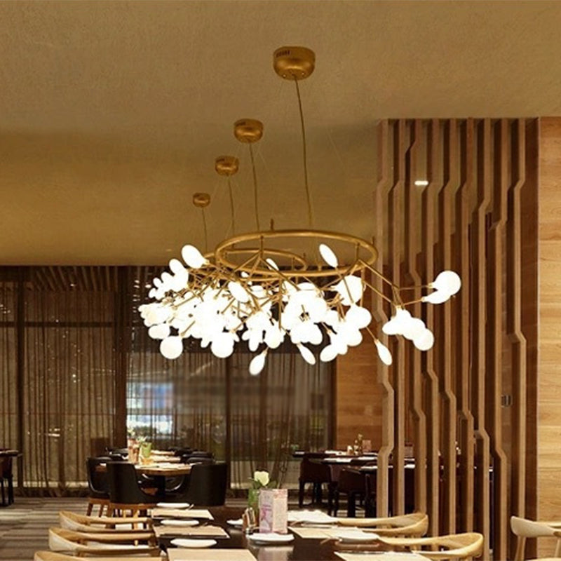 Modern Gold Orbicular Led Ceiling Pendant Light With Firefly Acrylic Chandelier Shade