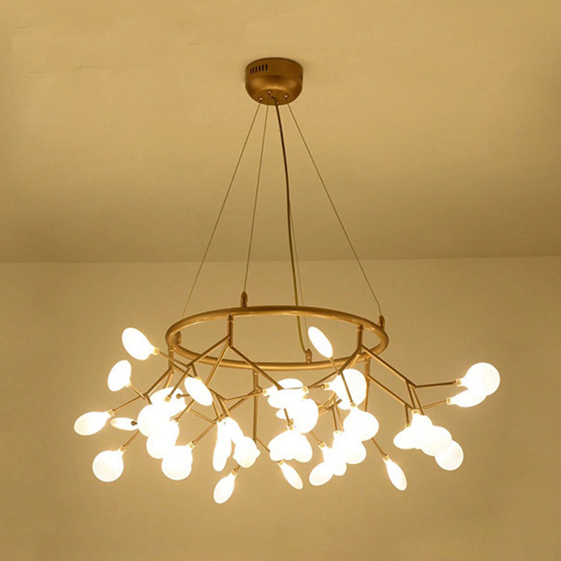 Modern Gold Orbicular Led Ceiling Pendant Light With Firefly Acrylic Chandelier Shade