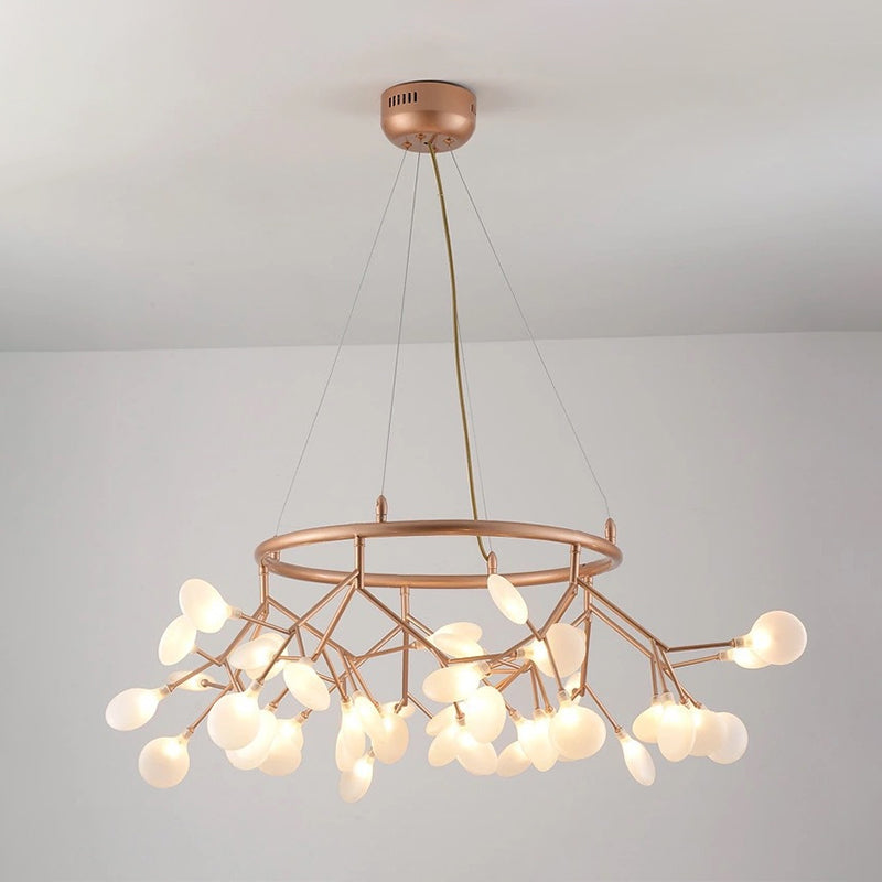 Modern Gold Orbicular Led Ceiling Pendant Light With Firefly Acrylic Chandelier Shade