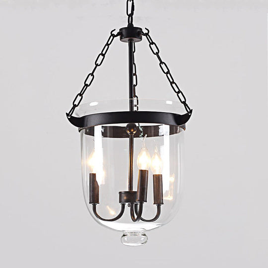 Industrial Black Bucket Chandelier: Sleek Glass Pendant Light For Dining Room