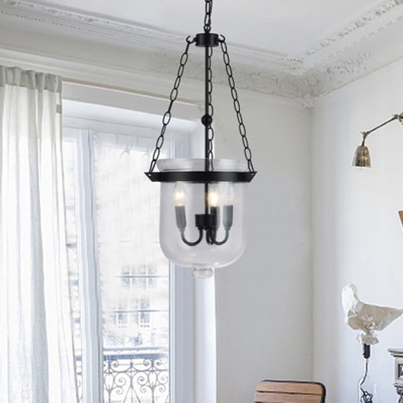 Industrial Black Bucket Chandelier: Sleek Glass Pendant Light For Dining Room