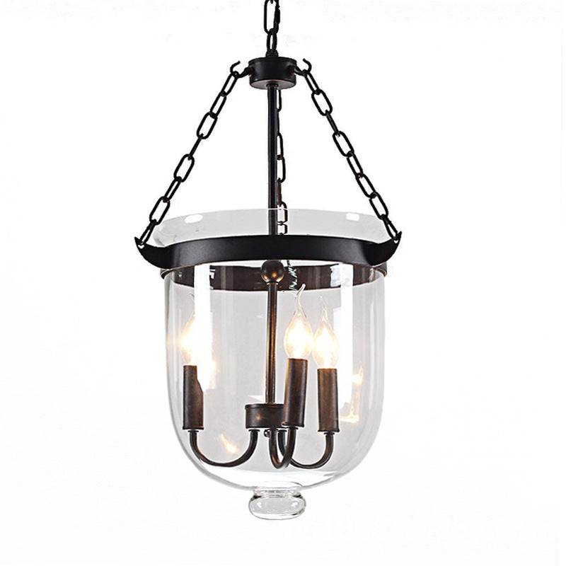 Industrial Black Bucket Chandelier: Sleek Glass Pendant Light For Dining Room