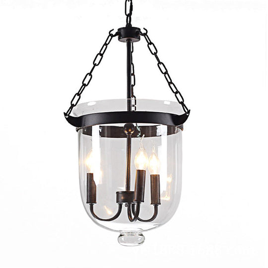 Industrial Black Bucket Chandelier: Sleek Glass Pendant Light For Dining Room