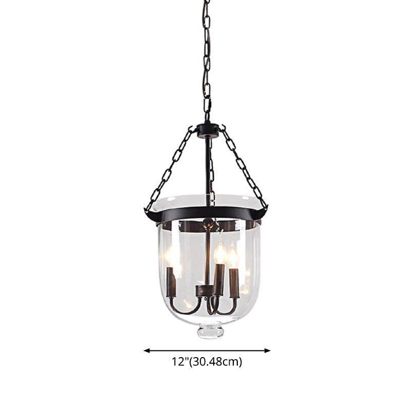 Industrial Black Bucket Chandelier: Sleek Glass Pendant Light For Dining Room