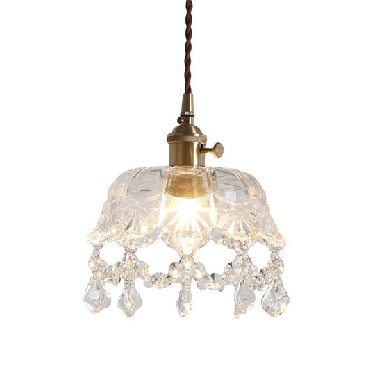 Modern Crystal Gold Bowl Pendant Ceiling Light For Aisle Suspension