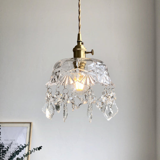 Modern Crystal Gold Bowl Pendant Ceiling Light For Aisle Suspension