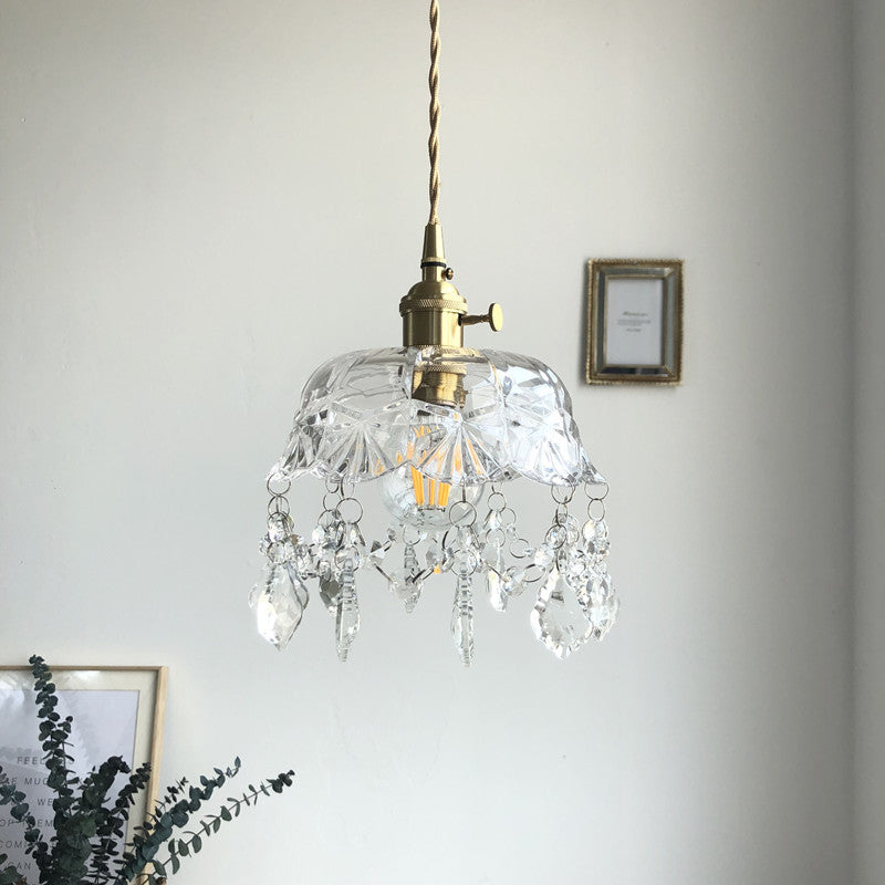 Modern Crystal Gold Bowl Pendant Ceiling Light For Aisle Suspension