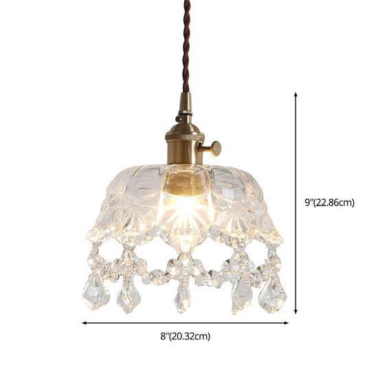 Modern Crystal Gold Bowl Pendant Ceiling Light For Aisle Suspension