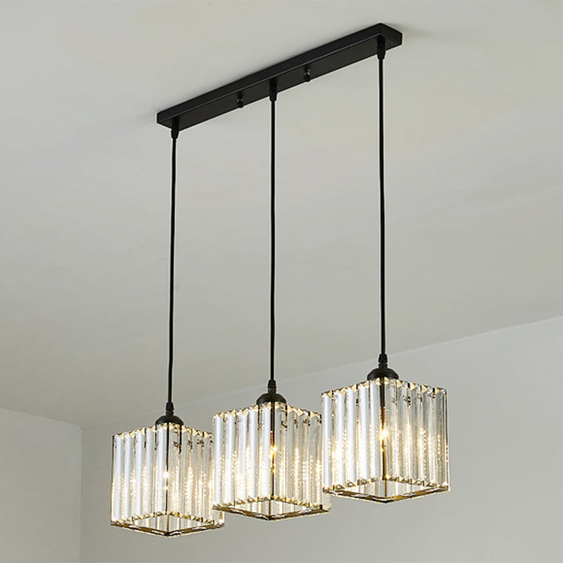 Crystal Black Cylinder Pendant Light - Modern Suspension Fixture / Square Linear