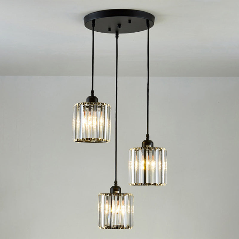 Modern Black Cylindrical Pendant Light with Crystal Shade - Stylish Suspension Lighting Fixture